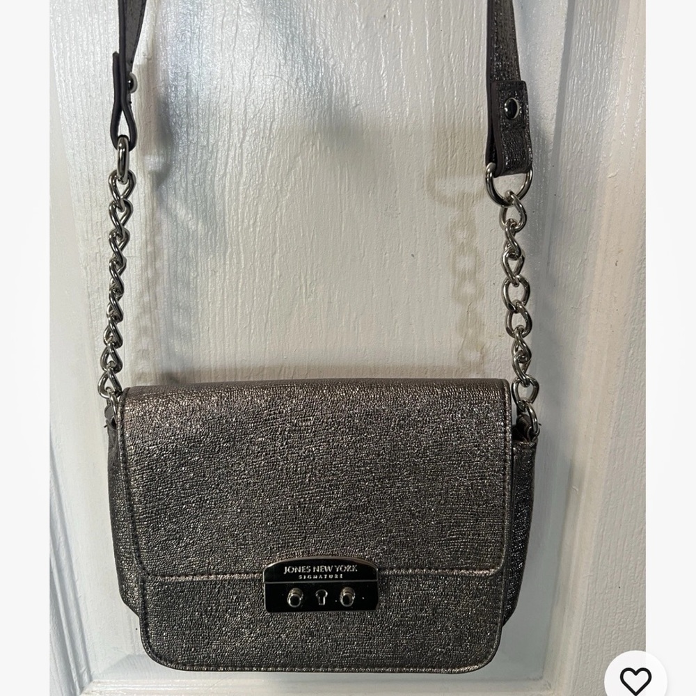 Jones New York Shimmering Silver Crossbody Bag Small Shoulder Purse